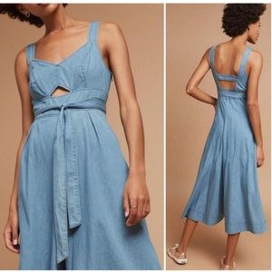 Anthropologie Chambray Cutout Wide-Leg Jumpsuit